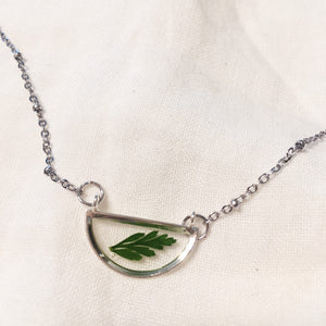 Ingrid - Silver Semicircle Preserved Fern Necklace