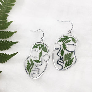 Blythe - Silver Face Earrings with Preserved Ferns