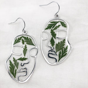 Blythe - Silver Face Earrings with Preserved Ferns