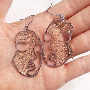 Blythe - Silver Face Earrings with Tiny Pressed Flowers