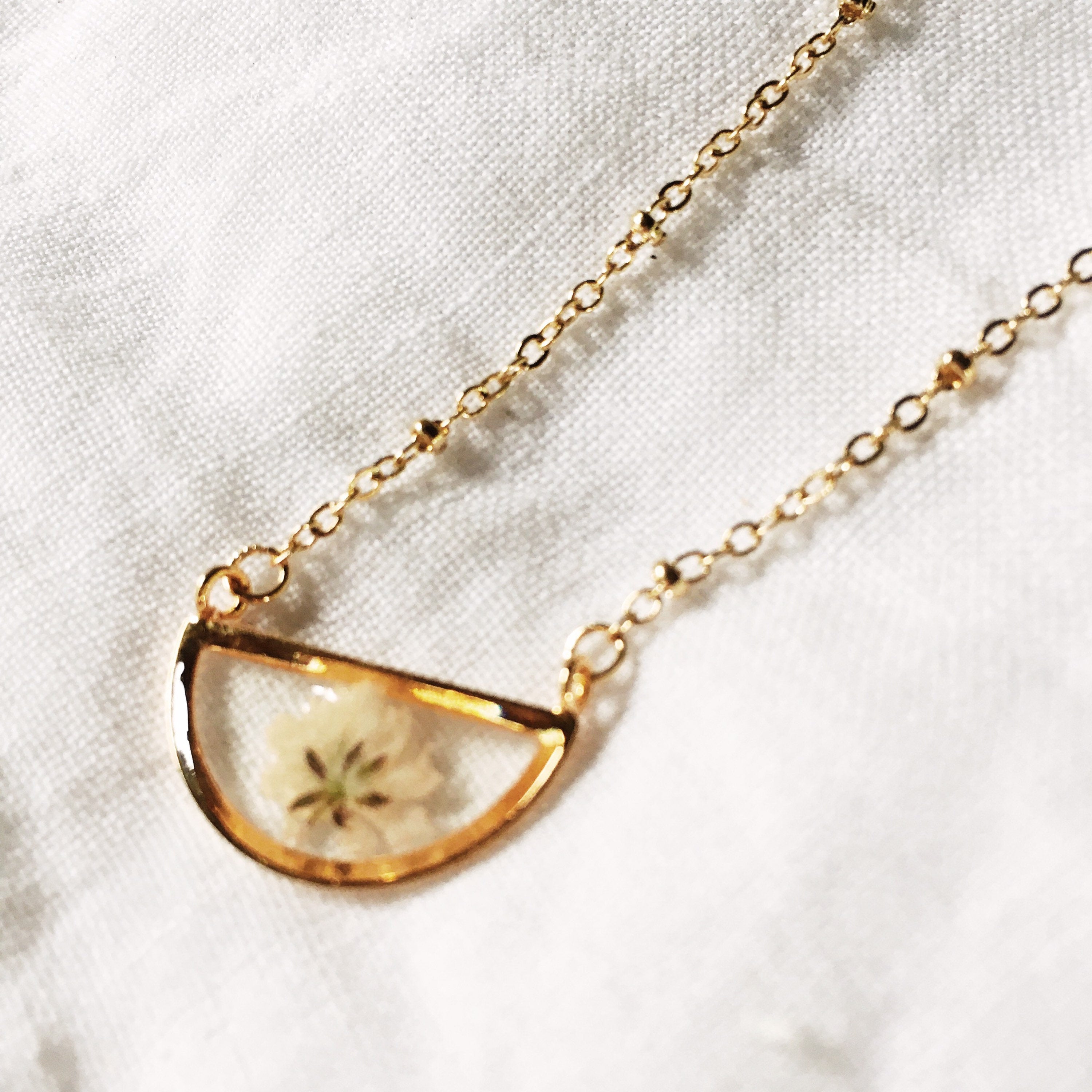 Gold Semicircle Baby's Breath Necklace