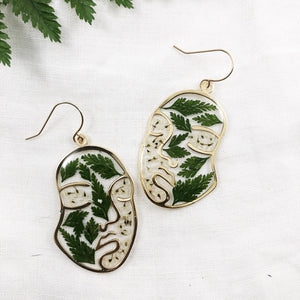 Blythe - Gold Face Earrings with Preserved Ferns and Flowers