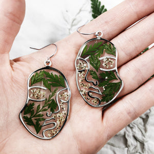 Blythe - Silver Face Earrings with Preserved Ferns and Flowers