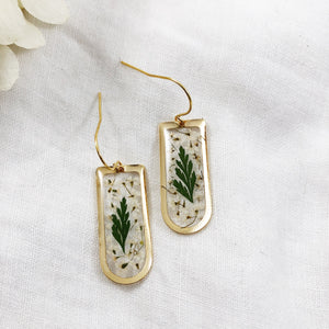 Gold Earrings with Preserved Ferns and Flowers