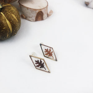 Fall Collection - Gold Stud Earrings with Tiny Oak Leaves