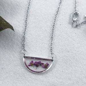 Dancing at Dawn - Silver Semicircle Pressed Flower Necklace