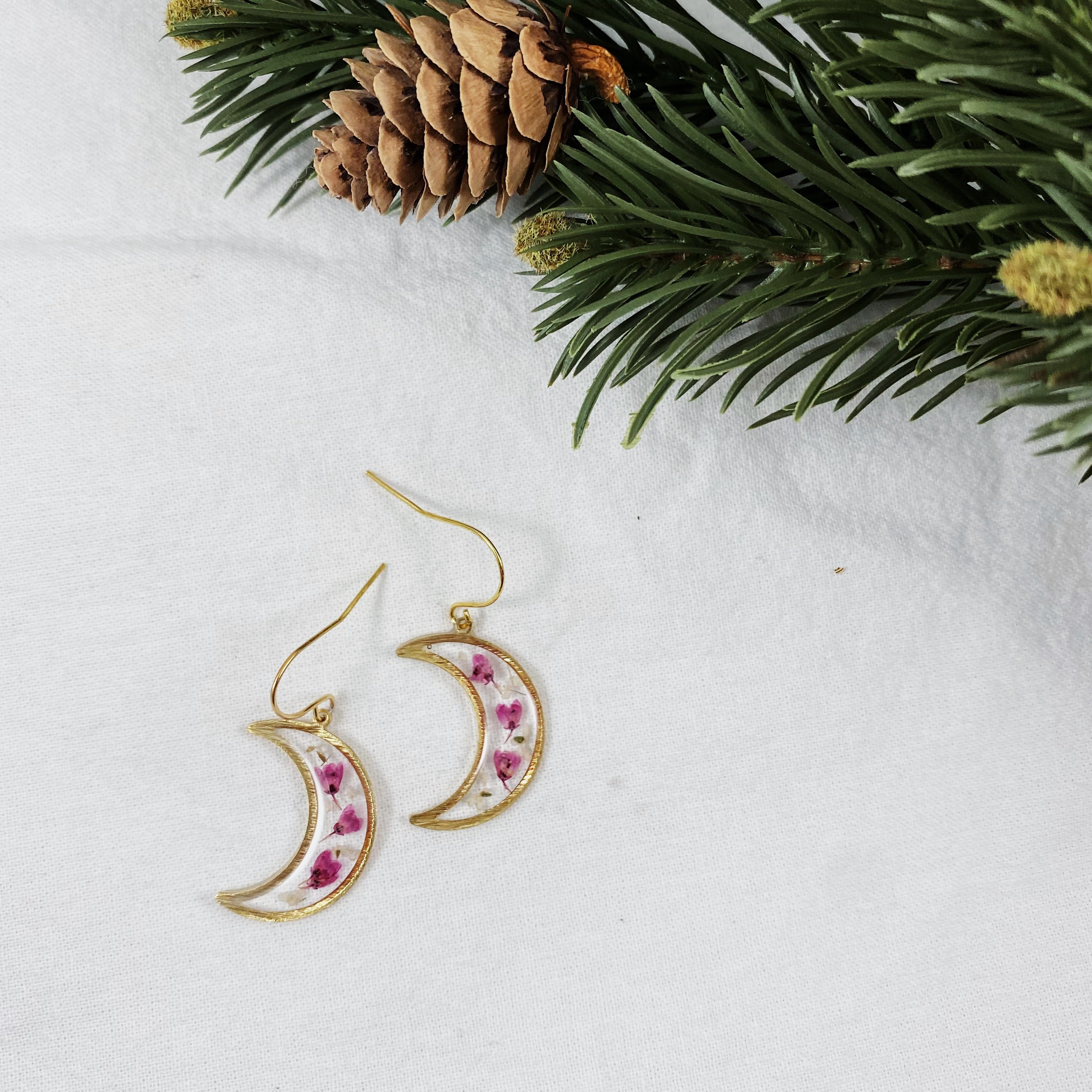 14K Yellow or Rose gold Crescent moon earrings with White diamonds -  JASMINEJEWELRY