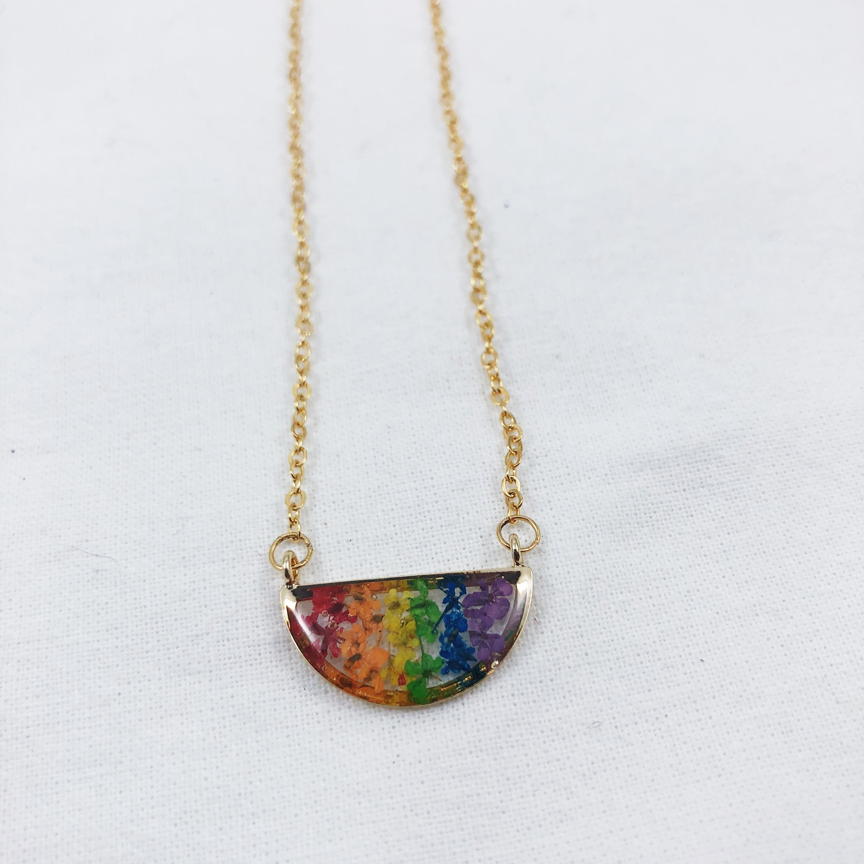 Dainty Rainbow Flower Pride Necklace