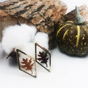 Fall Collection - Gold Stud Earrings with Tiny Oak Leaves