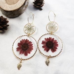 Autumn Catherine - Gold Red Daisy Dangles