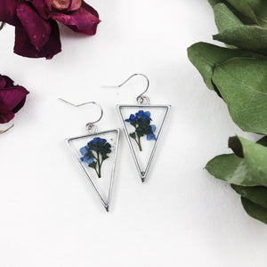 Everly - Silver Triangle Earrings with Pressed Flowers