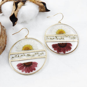Gold Round Double Daisy Earrings