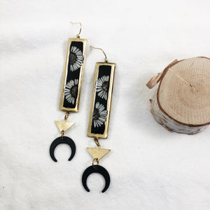 Midnight Daisy Earrings with Black Moons