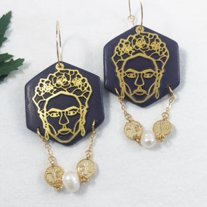 Royal Enchantress - Clay Dangles with Brass & Pearls