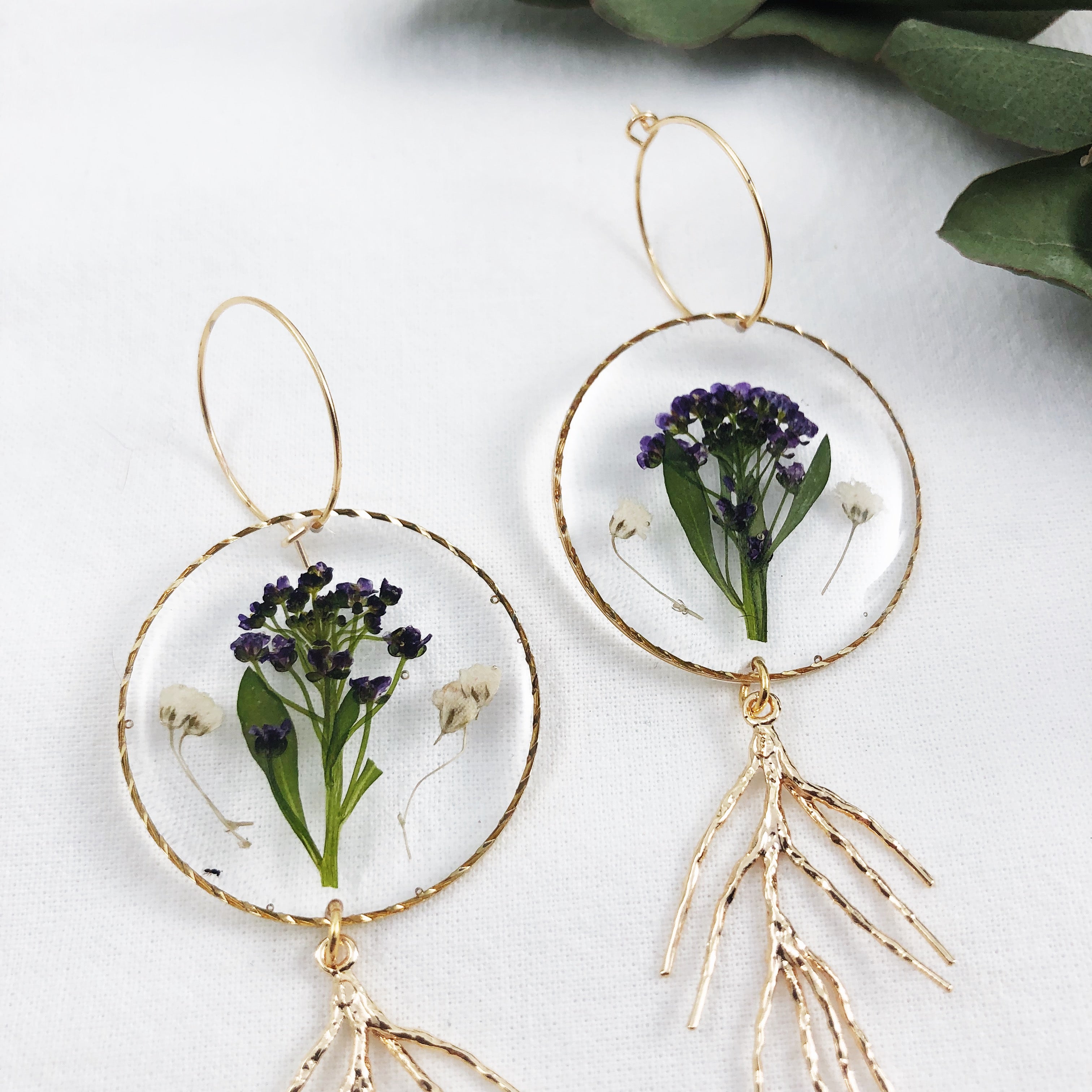 Floral Earrings with Golden Roots