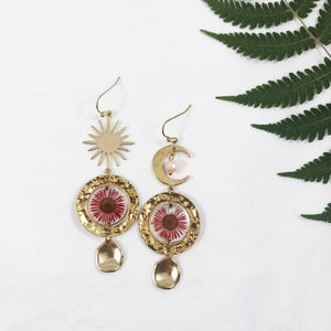 Royal Enchantress Collection - Mismatched Brass Sun & Moon Earrings