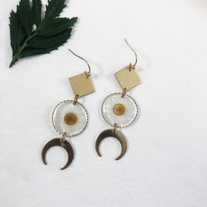 Brass Sun & Moon Dangle Earrings