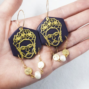 Royal Enchantress - Clay Dangles with Brass & Pearls
