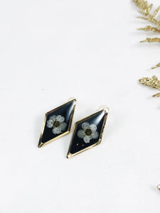 Black & Gold Pressed Flower Stud Earrings