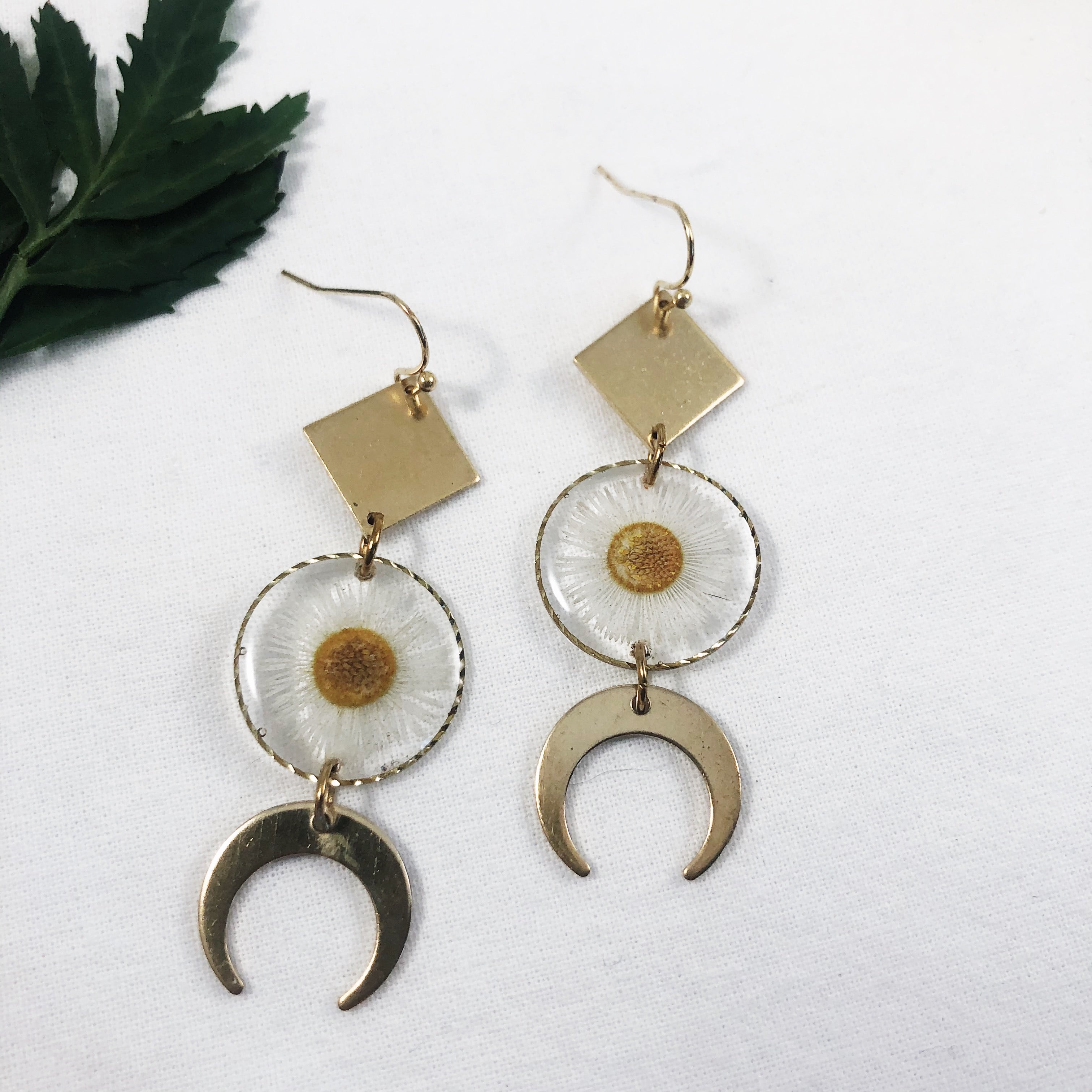Brass Sun & Moon Dangle Earrings