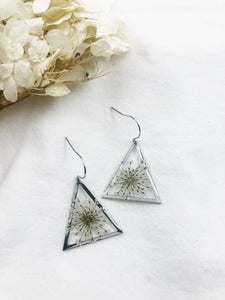 Silver Triangle Earrings with Queen Anne's Lace