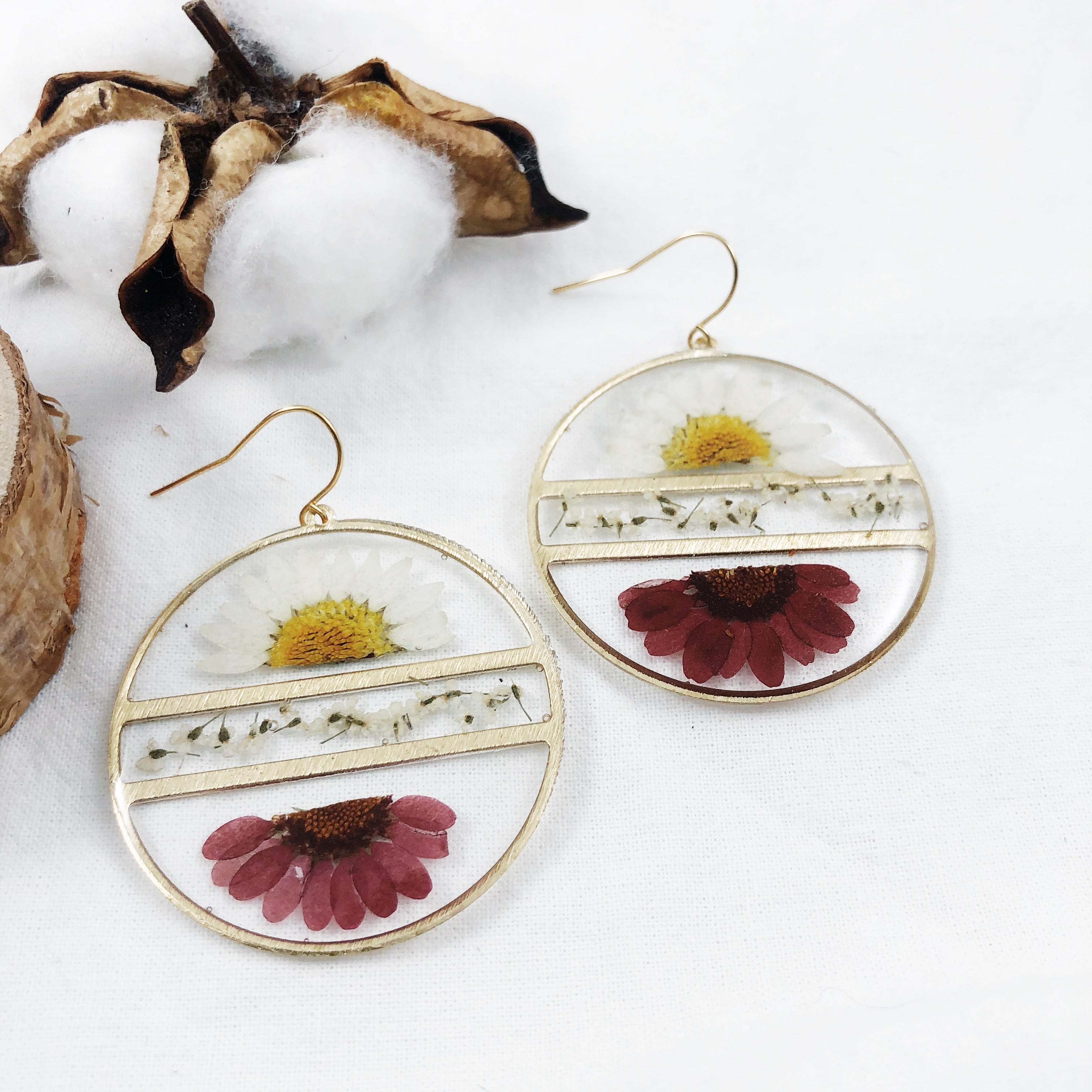 Gold Round Double Daisy Earrings