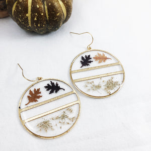 Fall Collection - Gold Round Leaf & Queen Anne’s Lace Earrings