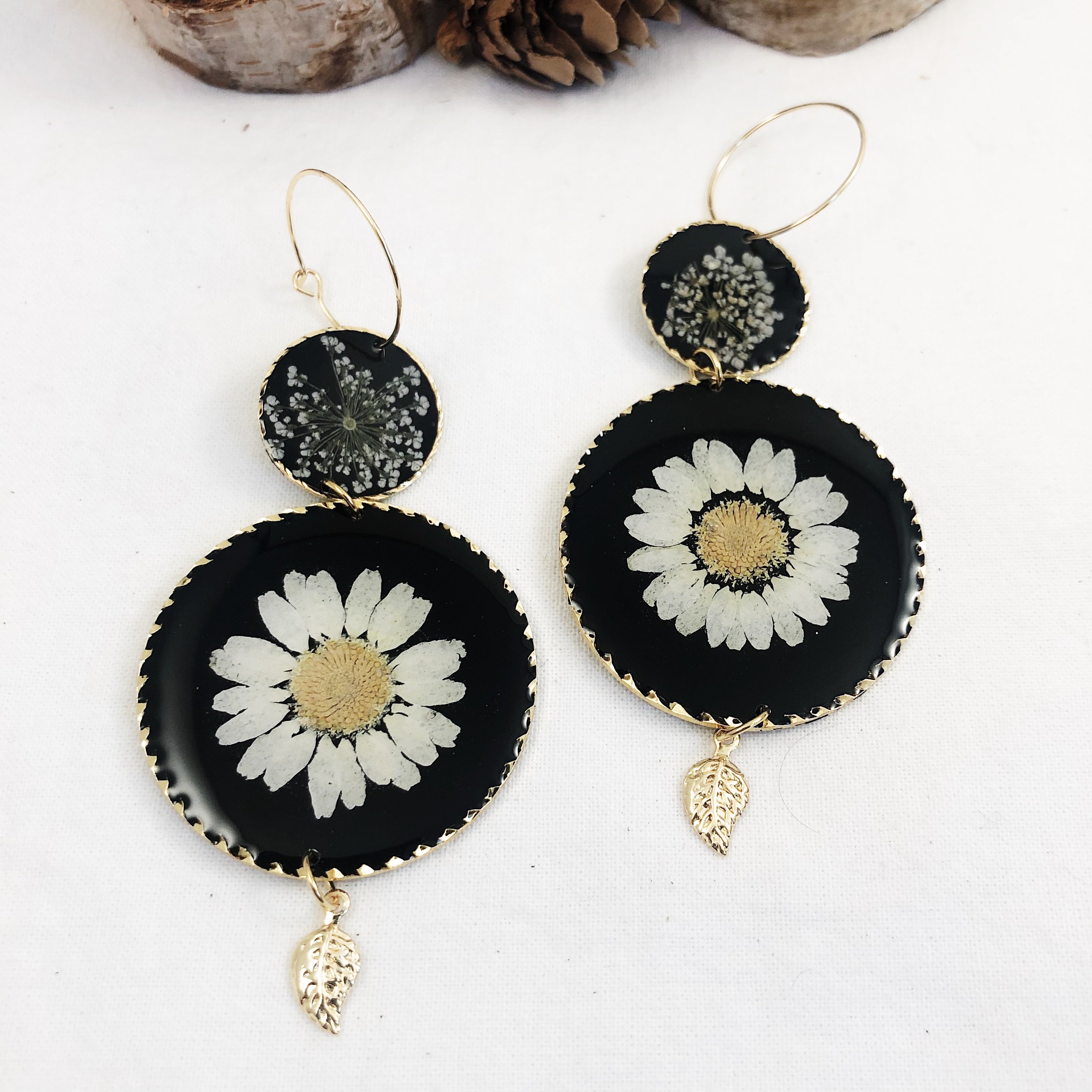 The Catherine at Midnight - Gold Daisy Dangles
