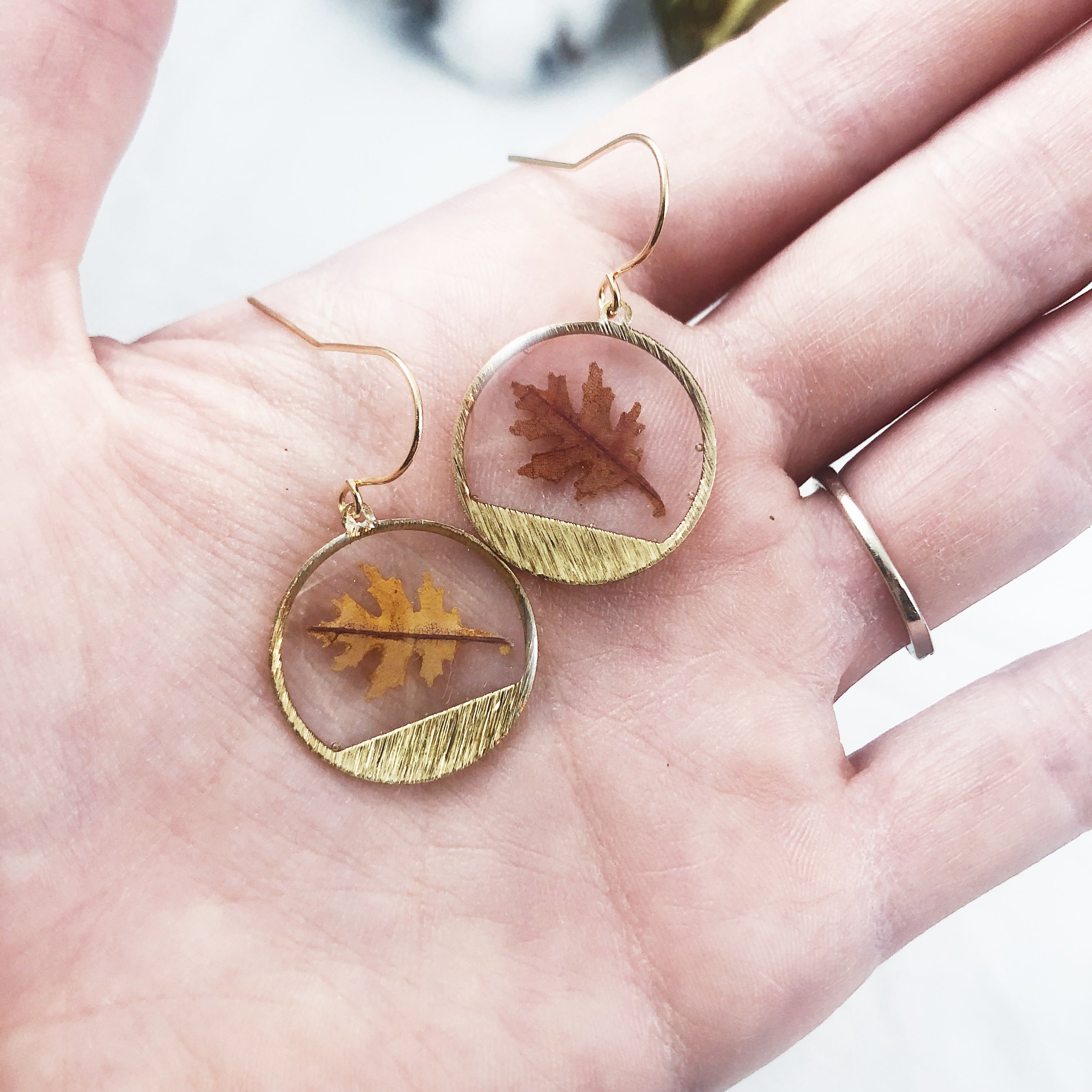 Fall Collection - Tiny Gold Horizon Leaf Earrings