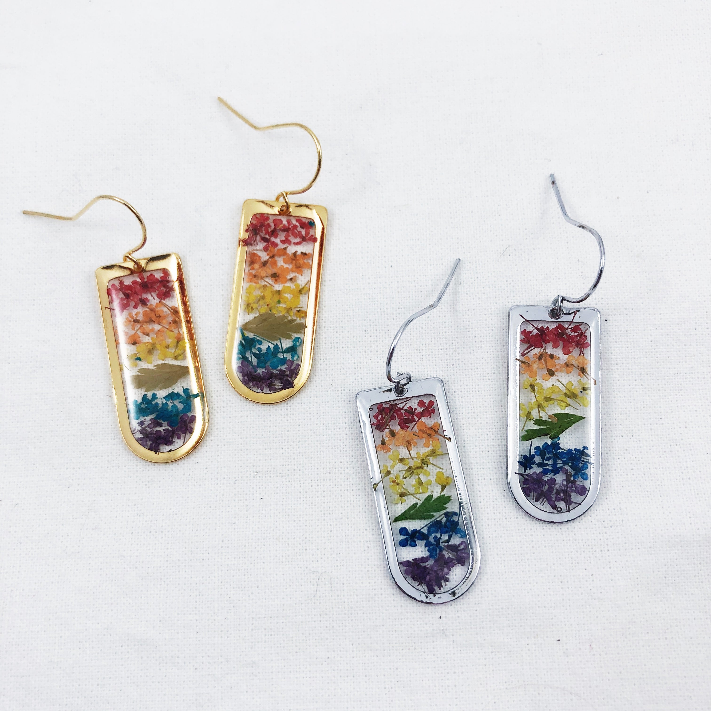 Gold Rainbow Flower Pride Earrings