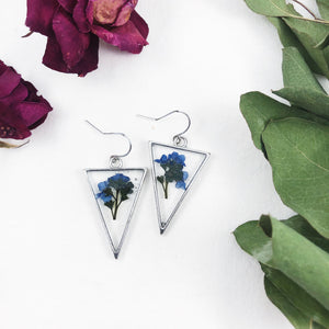 Everly - Silver Triangle Earrings with Pressed Flowers