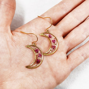 Crescent Moon Pressed Flower Earrings