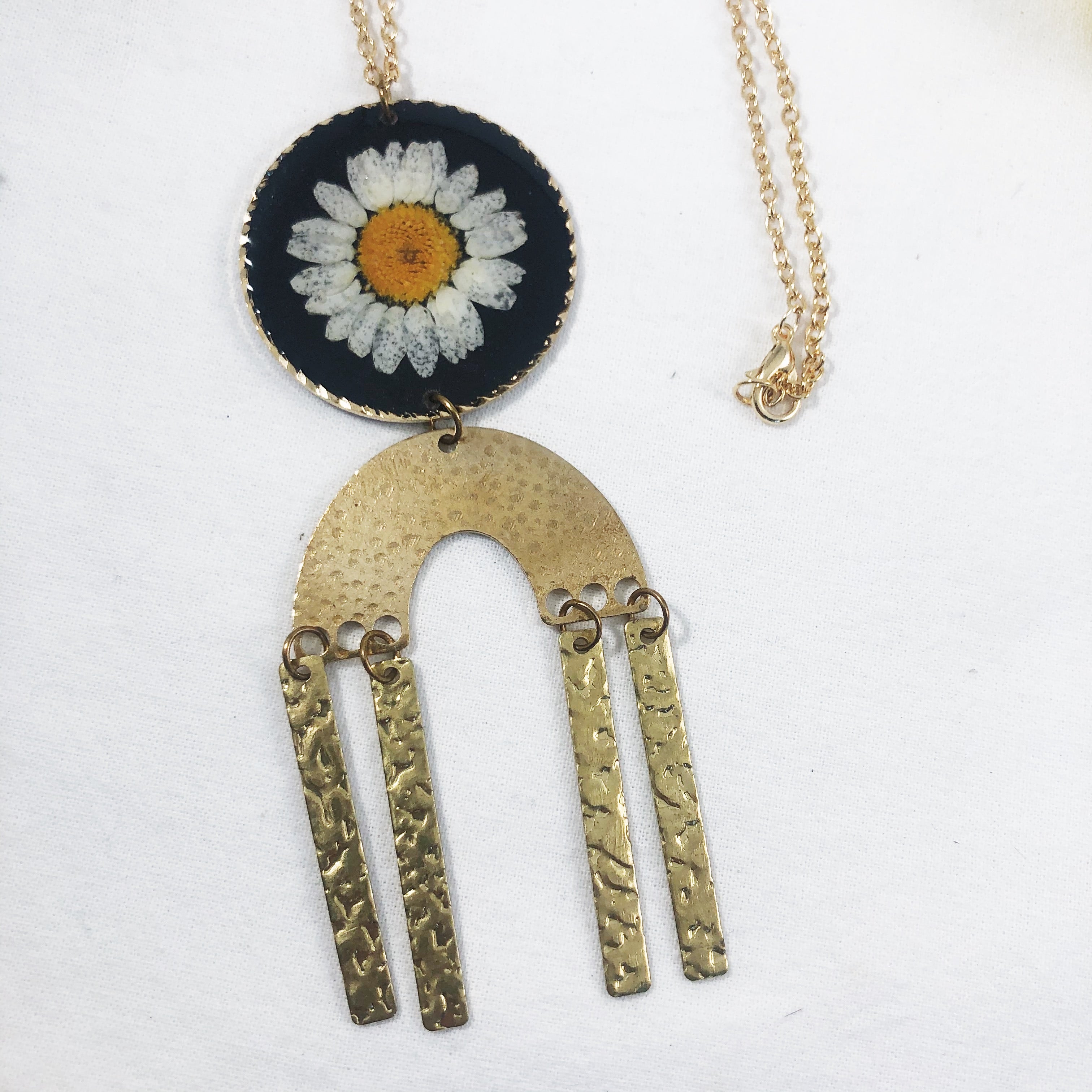 Large Brass Midnight Daisy Necklace with Dangles