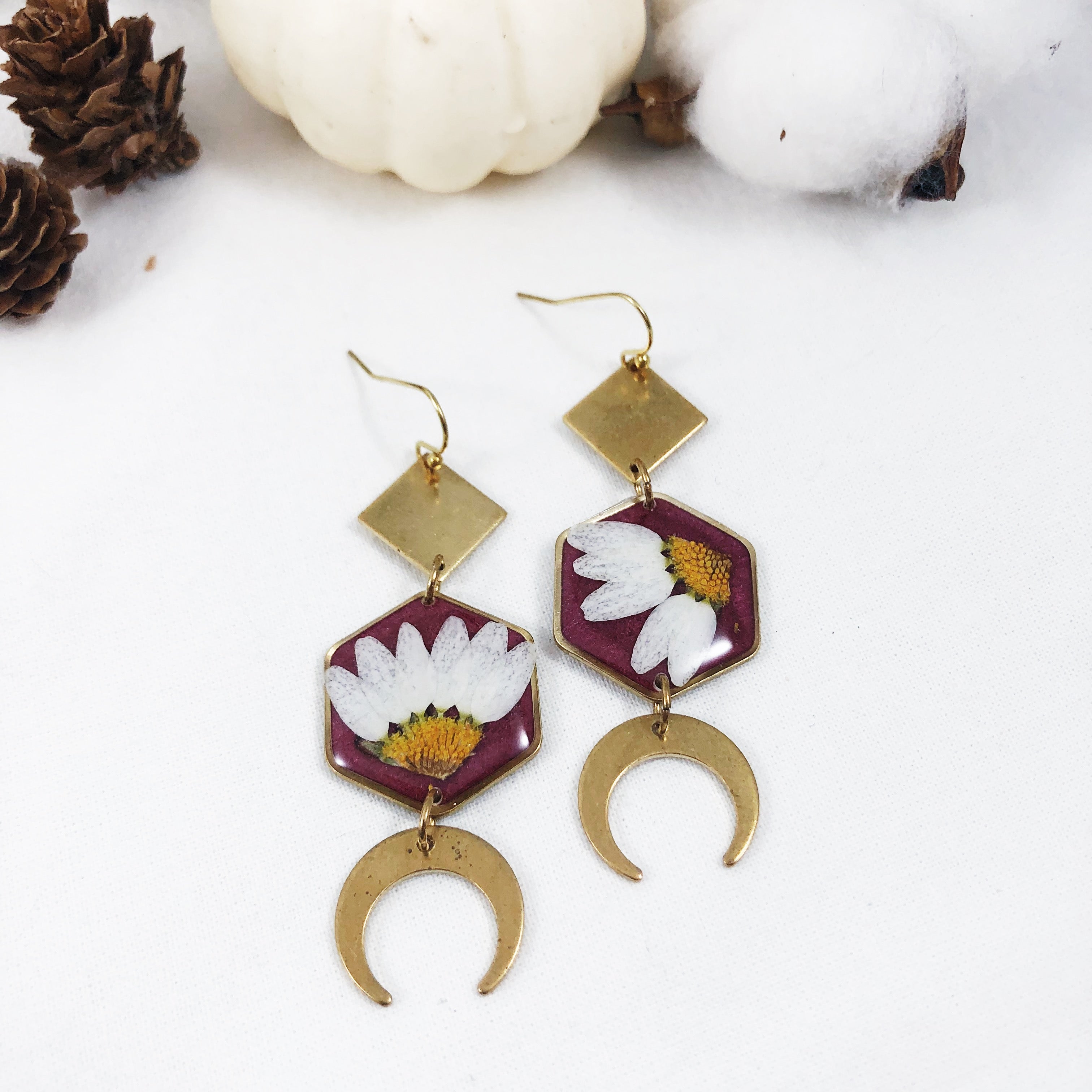 Fall Collection - Brass Daisy Moon Earrings